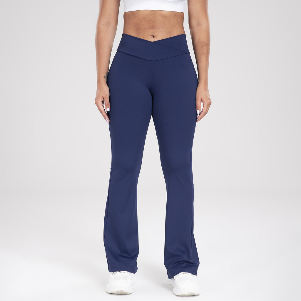 Femmes Crisscross Waist Flared Yoga Pantalons Slim Fit Sports de plein air Casual Bell Bottom Active