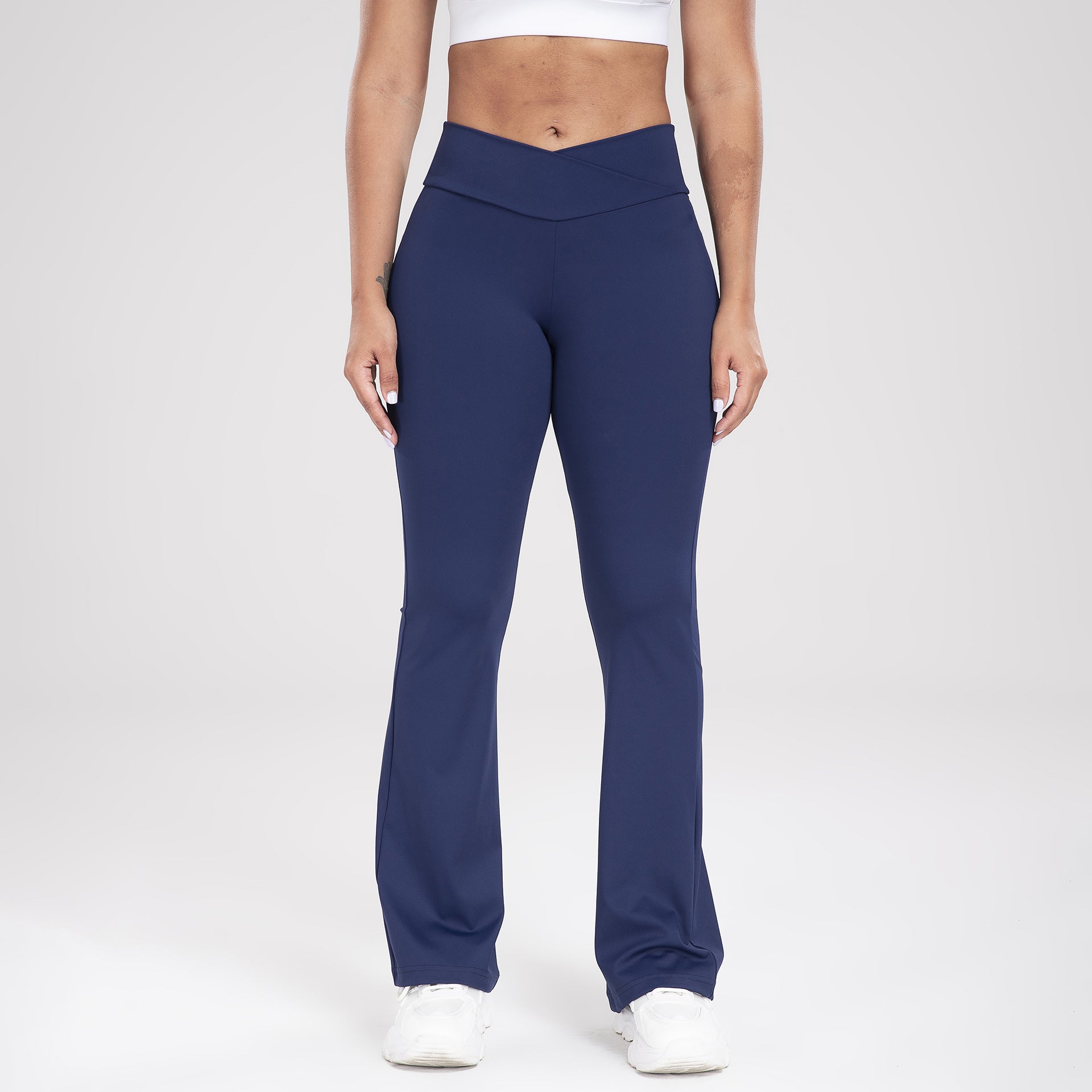 Femmes Crisscross Waist Flared Yoga Pantalons Slim Fit Sports de plein air Casual Bell Bottom Active