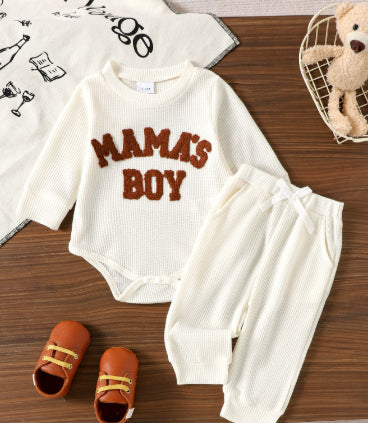 Two-piece outfit for baby boys Apricot Long Sleeve Top and Long Pants Set