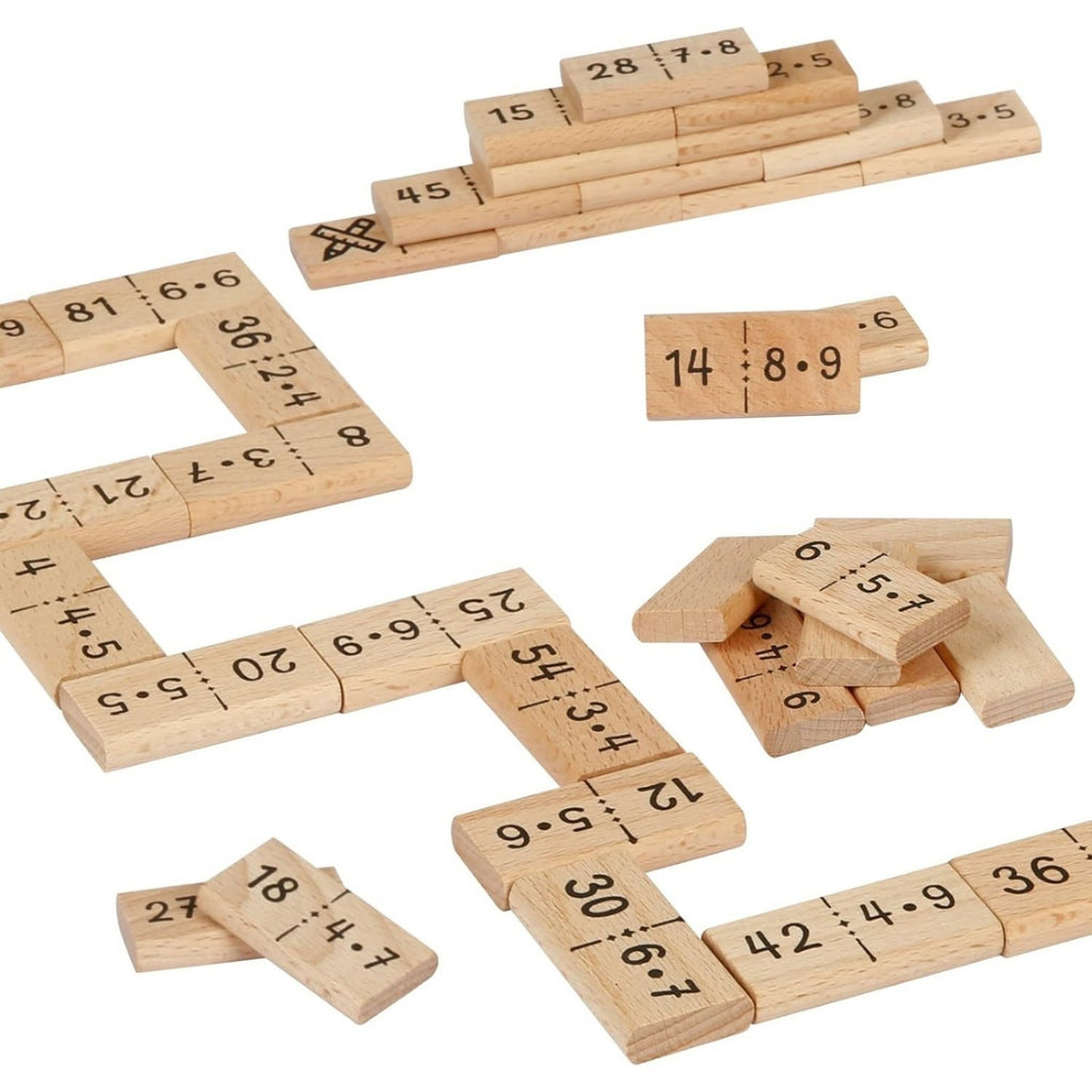 37 dominos de mathématiques en bois avec une poche de coton pour les jeux éducatifs et la pratique des mathématiques—Party
