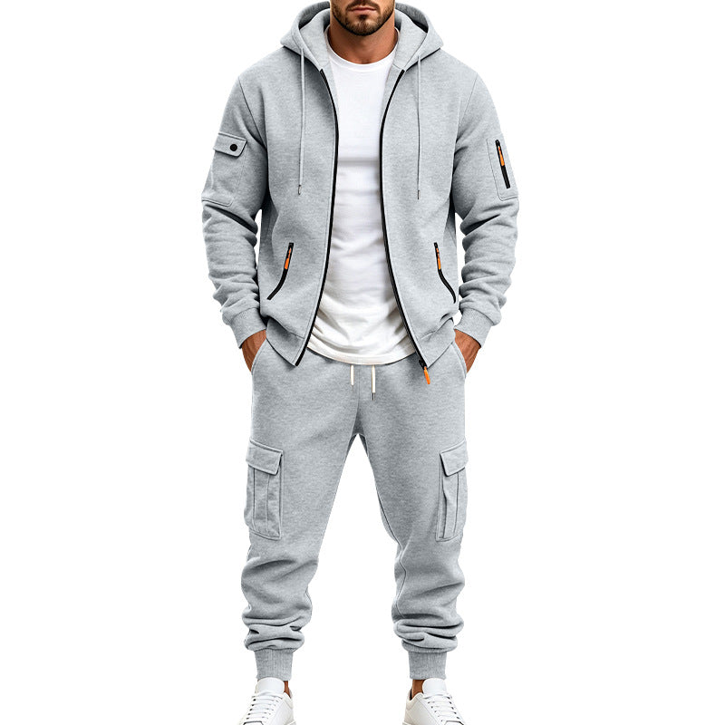 Ensemble à capuche et pantalons décontractés doublés de polaires pour hommes
