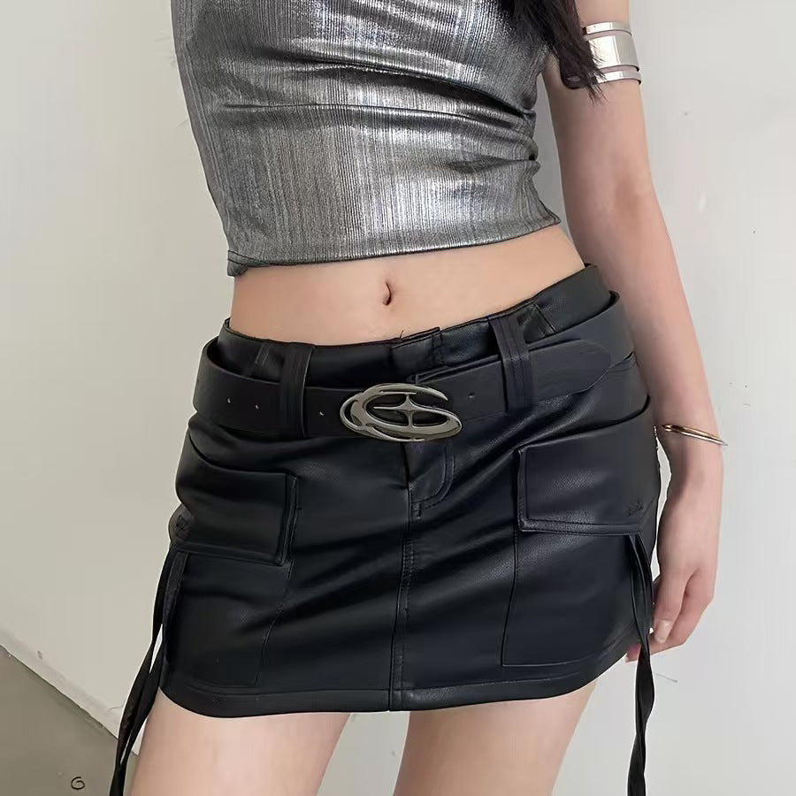 Niche Designer inspiré Hollowedout Irrégulier en forme de boucle femmes mince ceinture en cuir