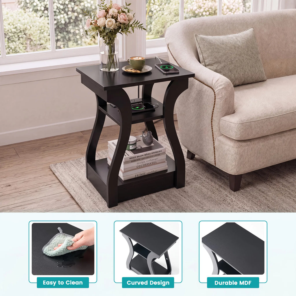 Table de chevet 3-Tier avec station de recharge