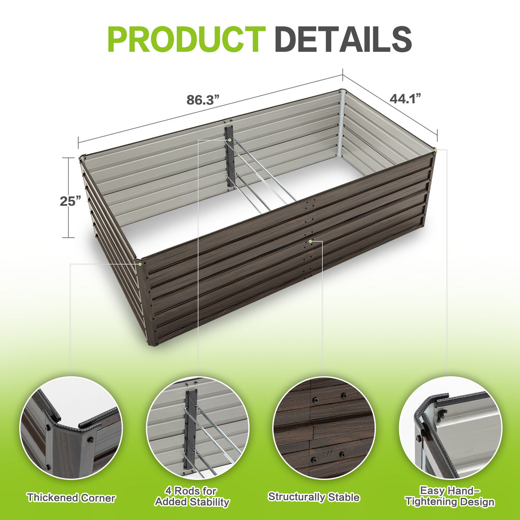 Aesthésique et métal de grain de bois: 8x4x2FT Kit lit de jardin surélevé galvanisé - Large Out