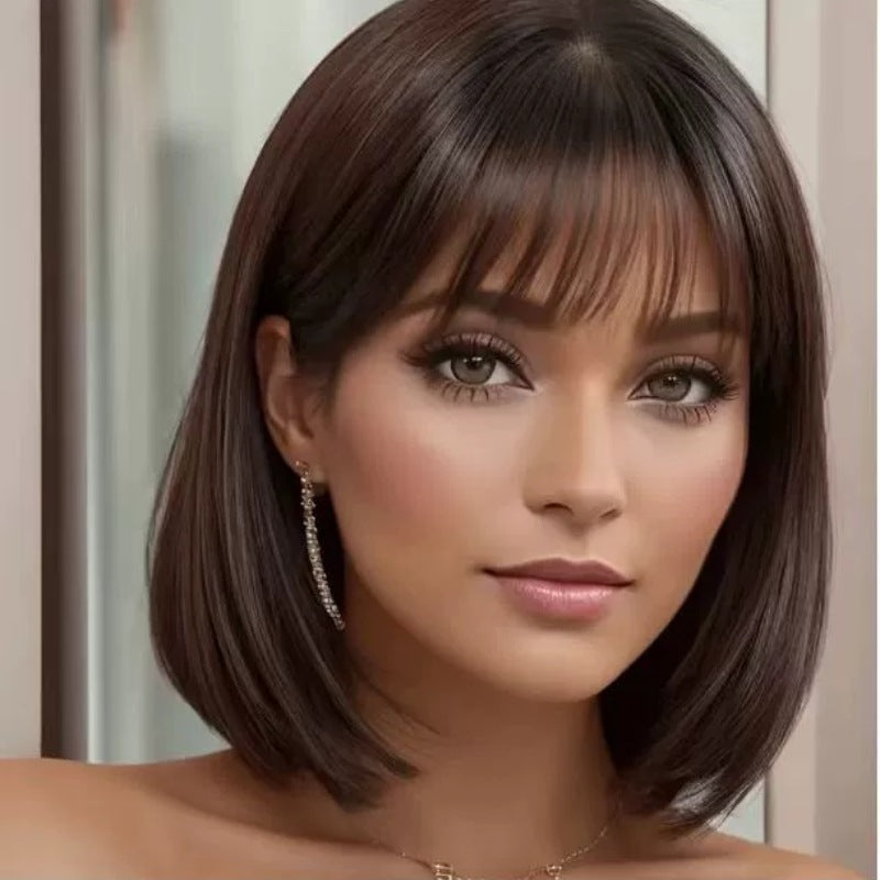 Bob de style européen et américain avec des bangs et des cheveux droits