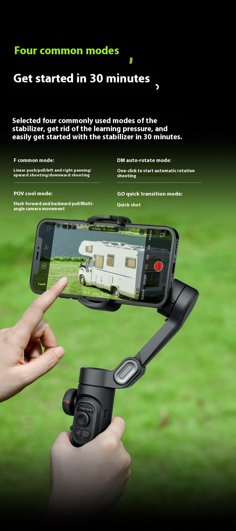 Selfie Trois axes Anti-shake Tripod main tête stabilisateur téléphone mobile