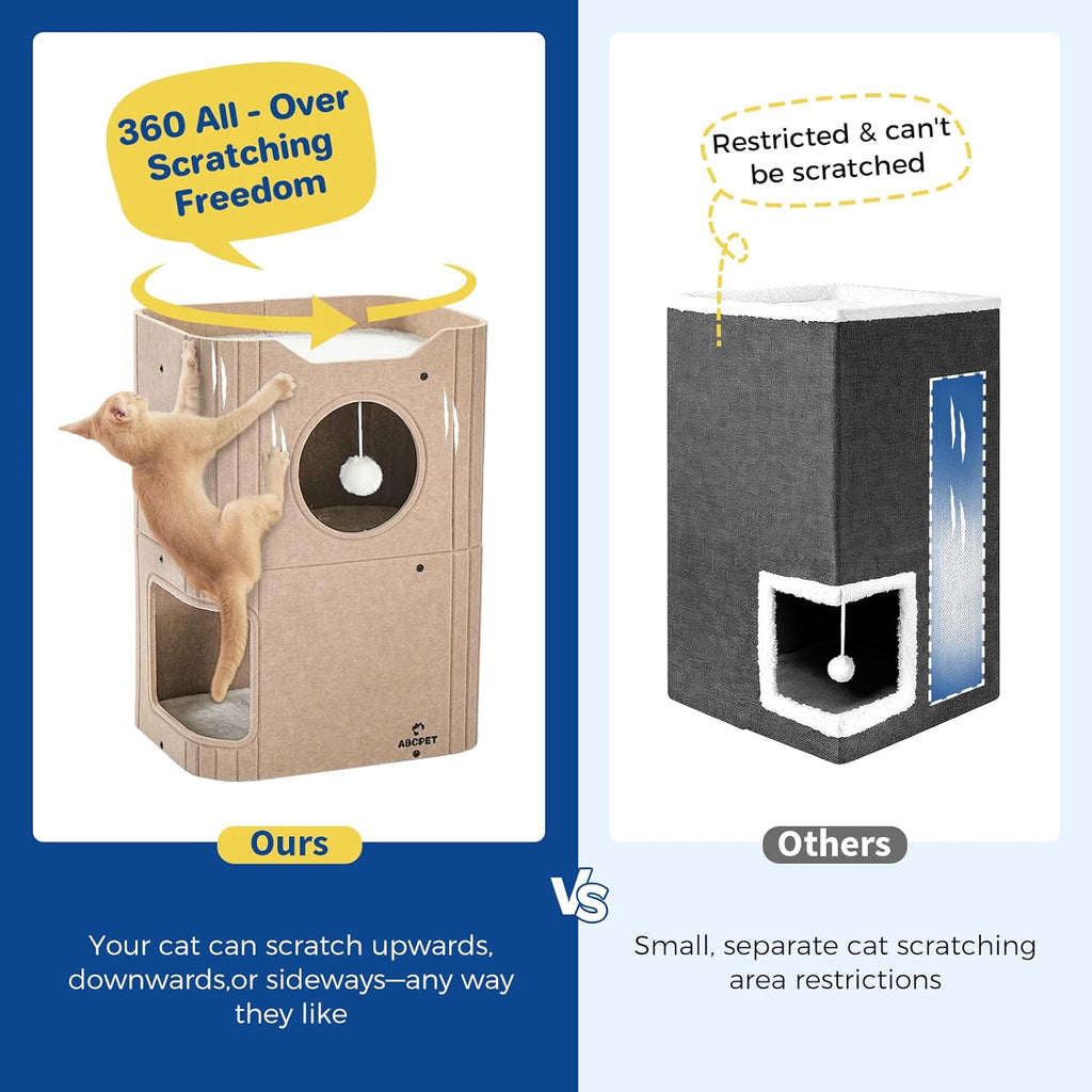 ABCPET Cat House Indoor Felt Cat Bed Scratch-résistant Kitten Cube avec lampe à bille suspendue