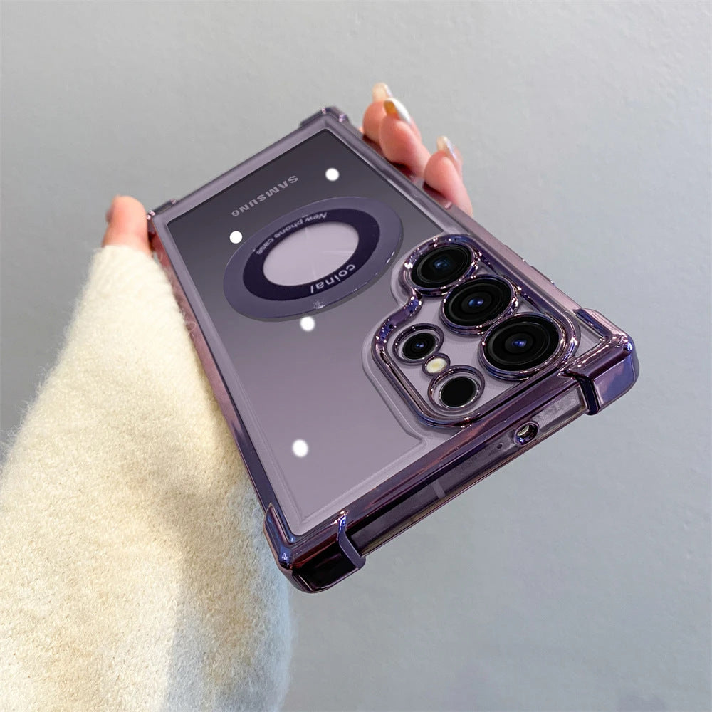 Cas de téléphone Aspiration magnétique Airbag Electroplating transparent