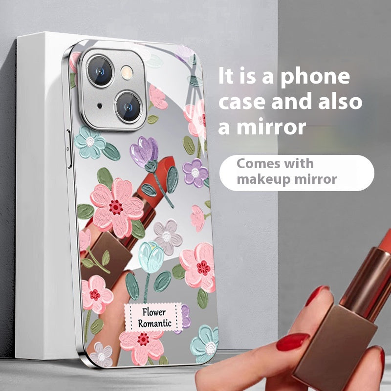 Ins peinture à l'huile fleur miroir boîtier téléphone