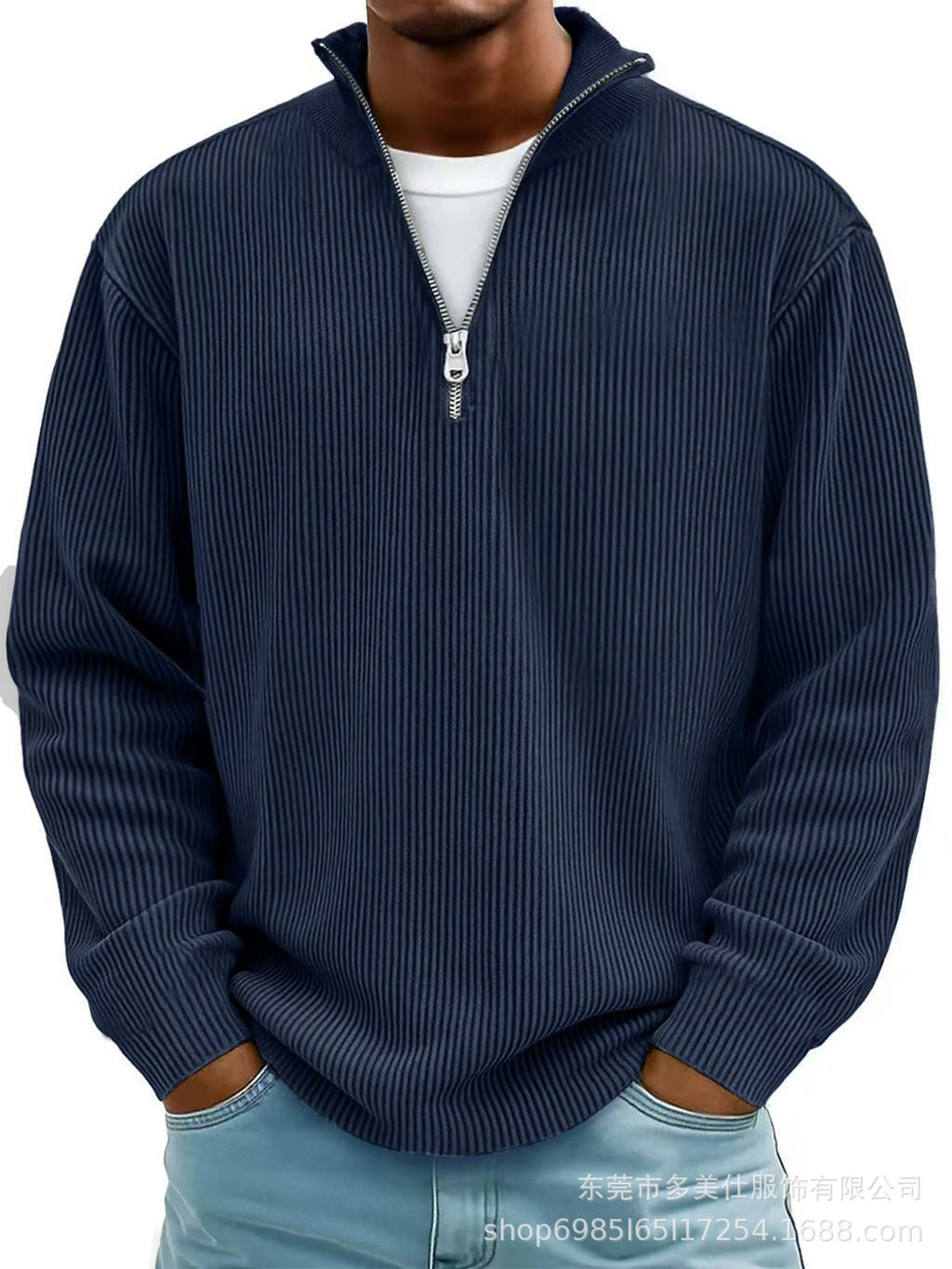 L'automne et l'hiver des hommes Casual Stand-Up Collar zipper Corduroy manches longues hommes Polo Shi