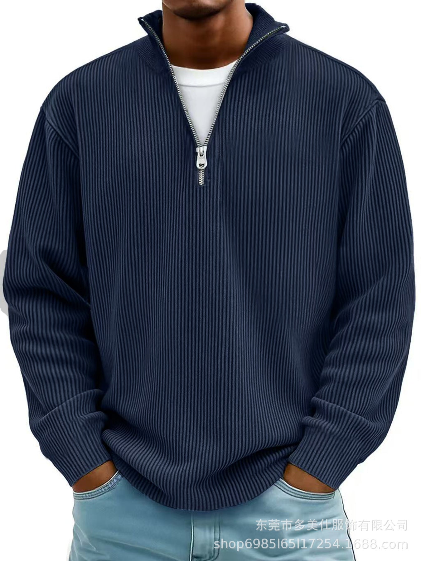 L'automne et l'hiver des hommes Casual Stand-Up Collar zipper Corduroy manches longues hommes Polo Shi
