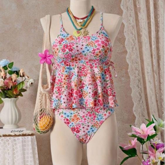 Imprimé floral Camisole taille Tummyhiding tummyhiding doux deux pièces Resort maillot de bain