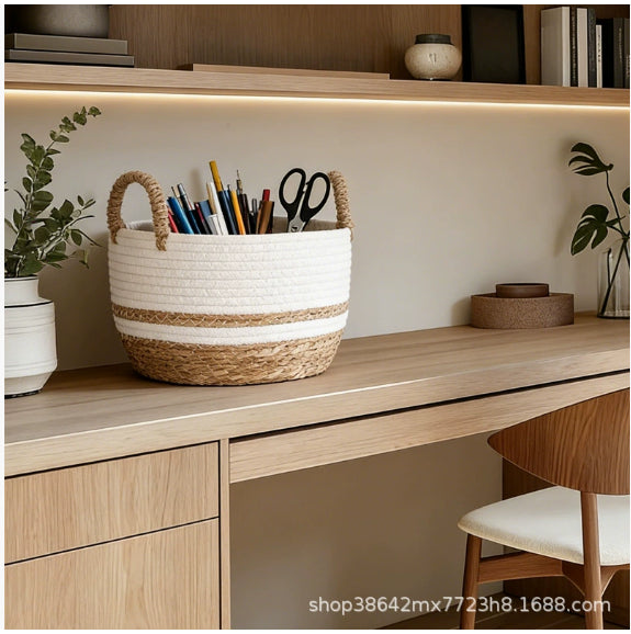 Bureau de stockage des débris panier poignée modèle-blanc-coton corde + corde en queue de chat-1 pièce