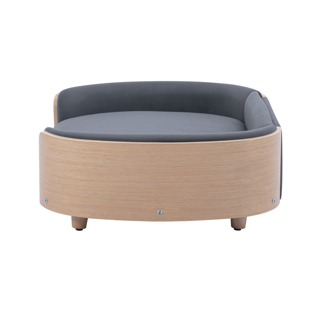 Style scandinave Lit de chien élevé Canapé pour animaux avec pieds en bois massif et dos en bois bent
