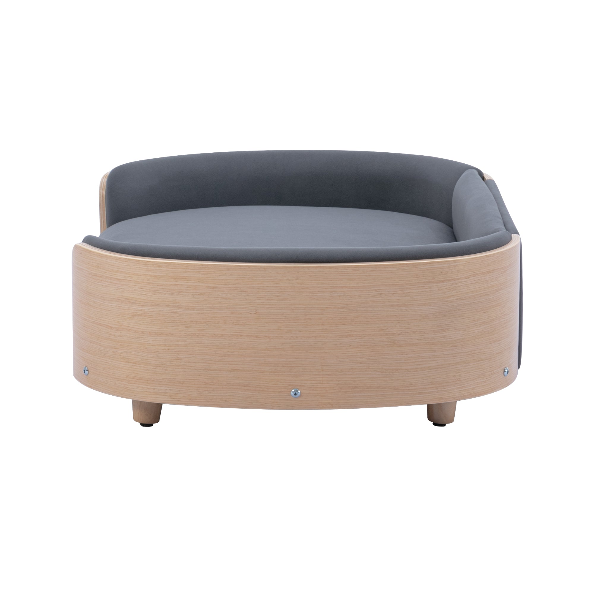 Style scandinave Lit de chien élevé Canapé pour animaux avec pieds en bois massif et dos en bois bent