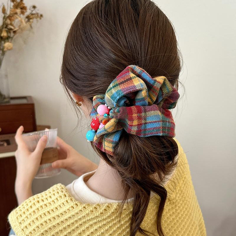 Attache à cheveux haute élasticité Plaid coloré