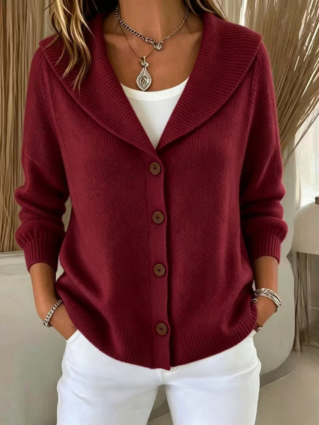 Sweater à bouton tricoté couleur solide