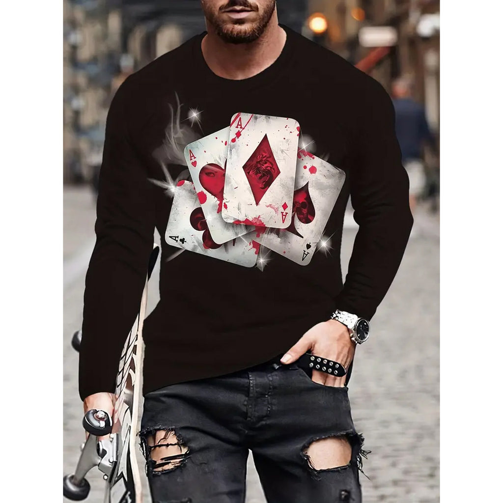 T-shirt retro homme 3D Imprimé Street Hip-hop Col rond Col rond Manches longues