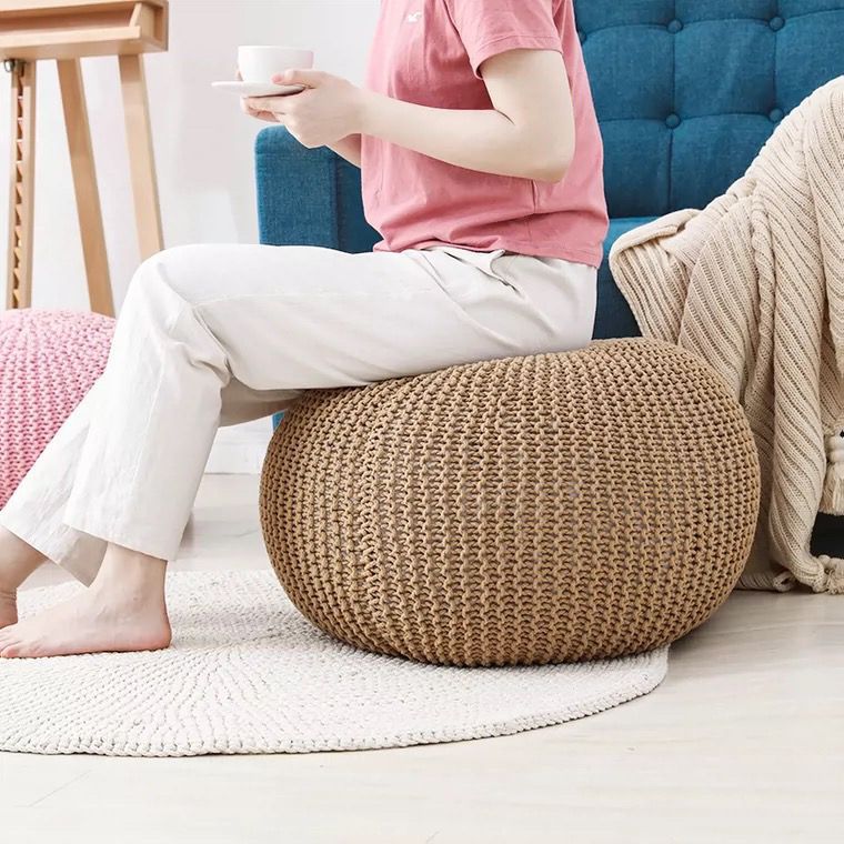 Couvercle de coussin de boule de décoration ottomane simple rond tissé à la main