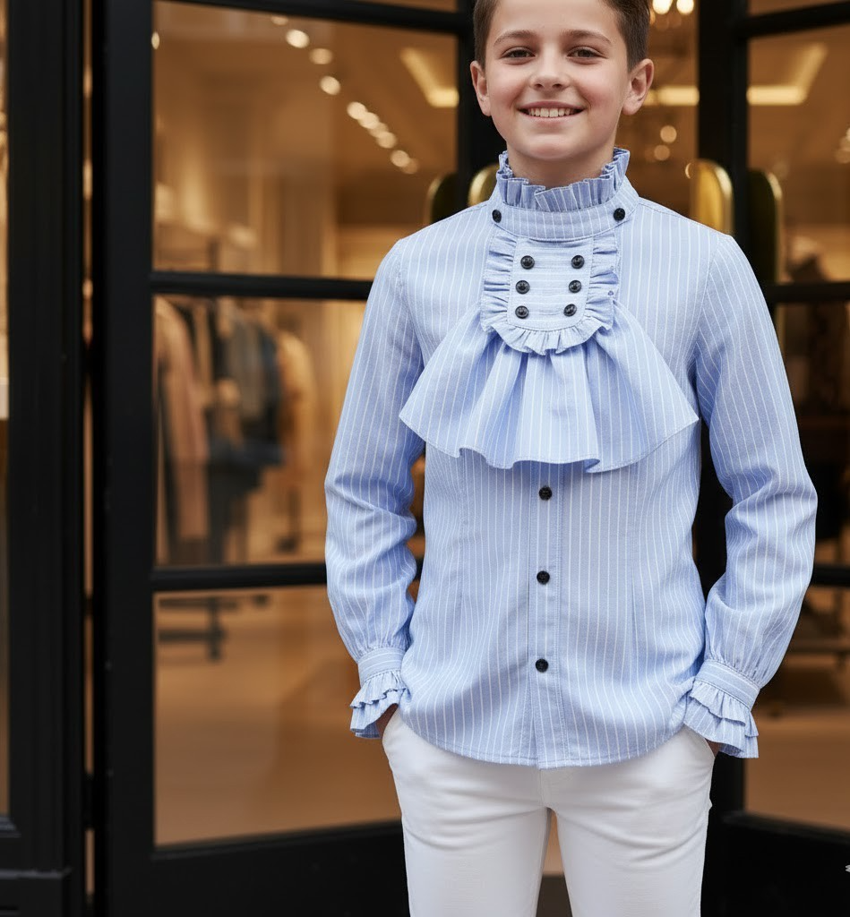 Garçons Chemise Formel Bleu Collier Amovible Enfants Mariage Party School Chemise 4-14Y