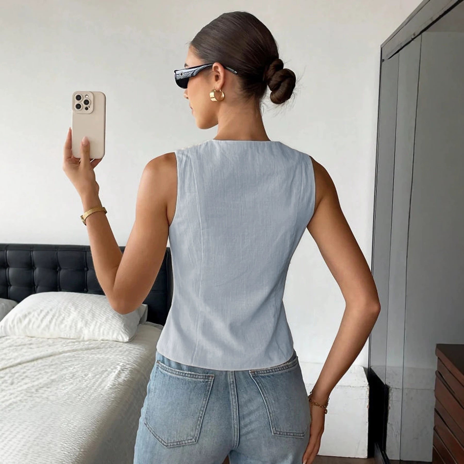 Top Veste casual simple et élégant en couleur solide