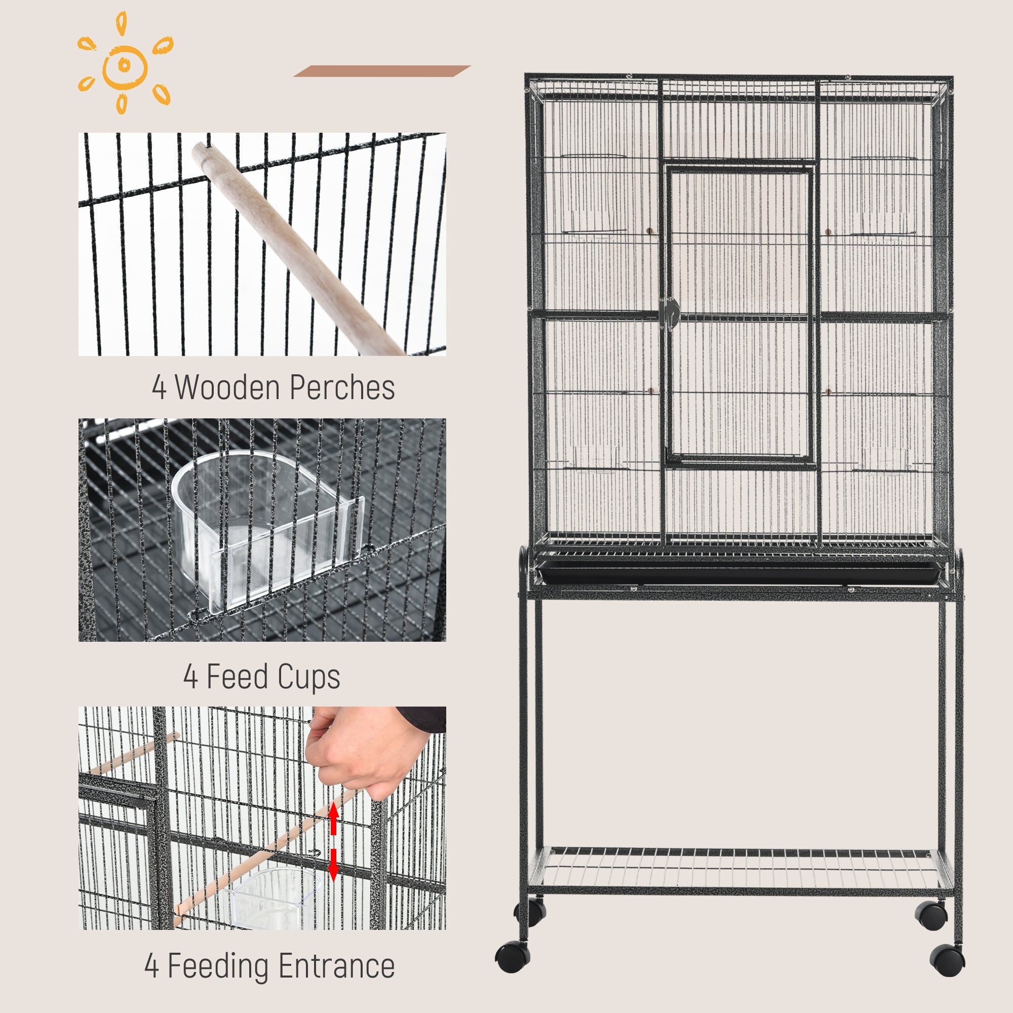 30" d'alimentation en cage en métal avec support de roulement amovible