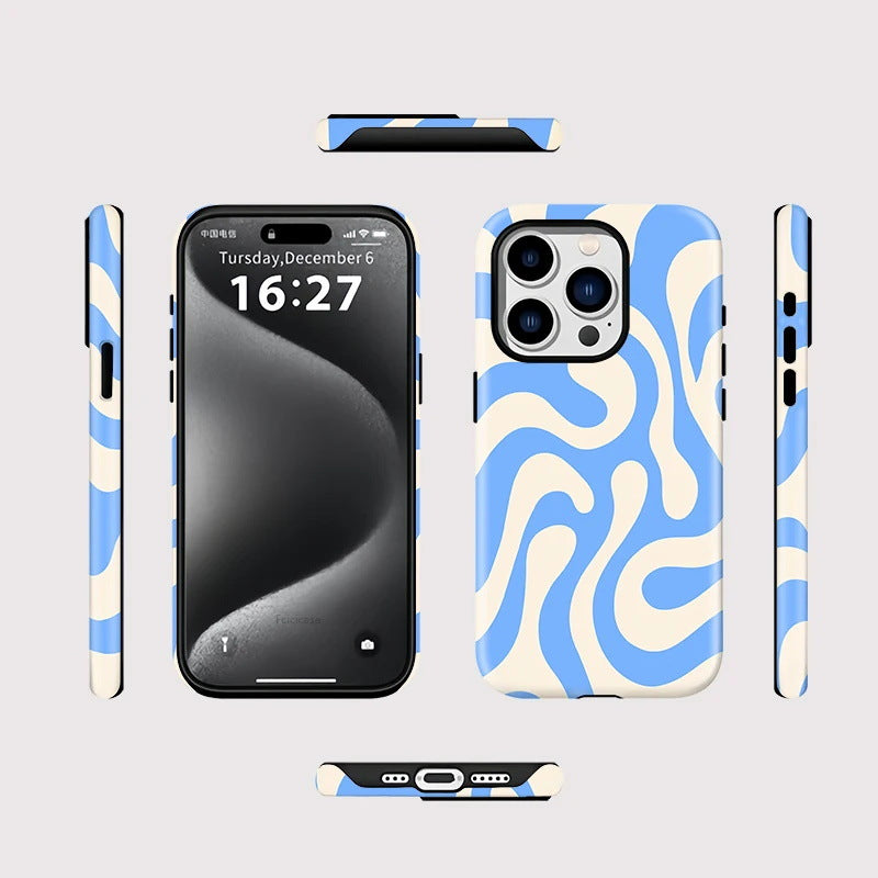 Design minimaliste de boîtier de téléphone à rayures bleues