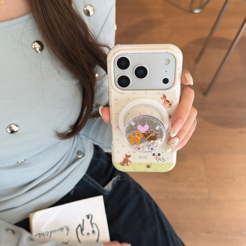 Cute Puppy Quicksand Magnetic Holder Phone Case