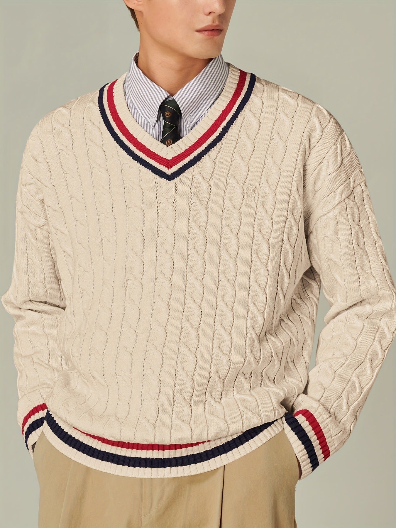 Bloc de couleur Col V Col à manches longues Chandail casual élégant Automnehiver
