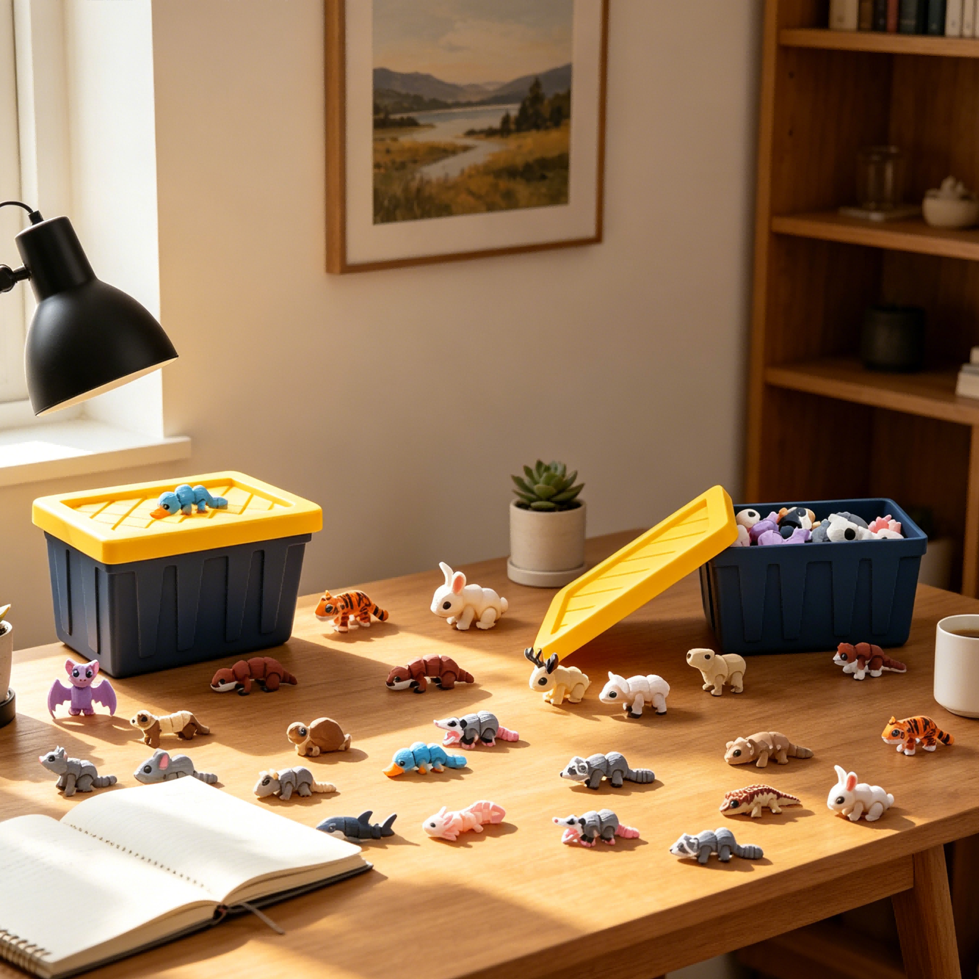 21PCS Mini figurines animales imprimées 3D avec 2 boîtes de rangement