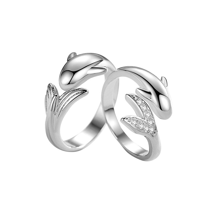 Simple diamant incrusté petit couple de poissons anneau