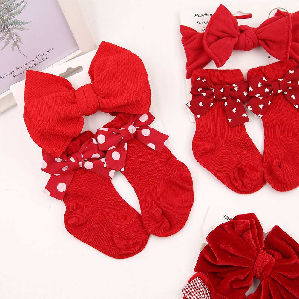 Bande de cheveux bébé Bow Chaussettes costume pour enfants Noël Grandes chaussettes Bow Combinaison