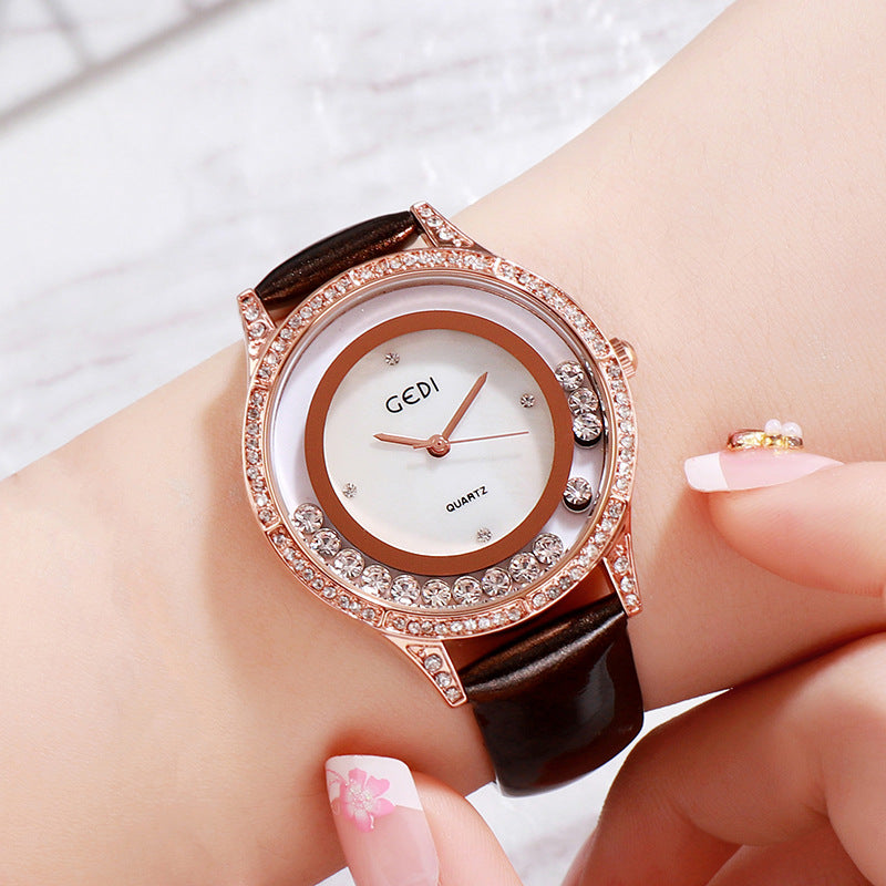 GEDI Ceinture en cuir double-diamant Montre All-Match pour femmes