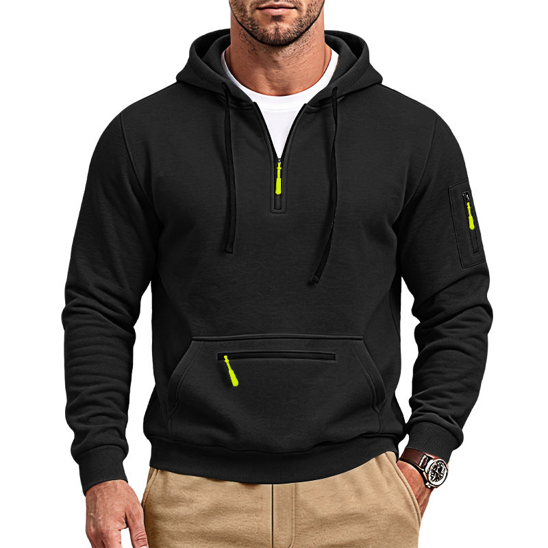 Arrivée European Size Half-Zip Multi-Pocket Casual Loose Sports Pullover Hoodie For Foreig