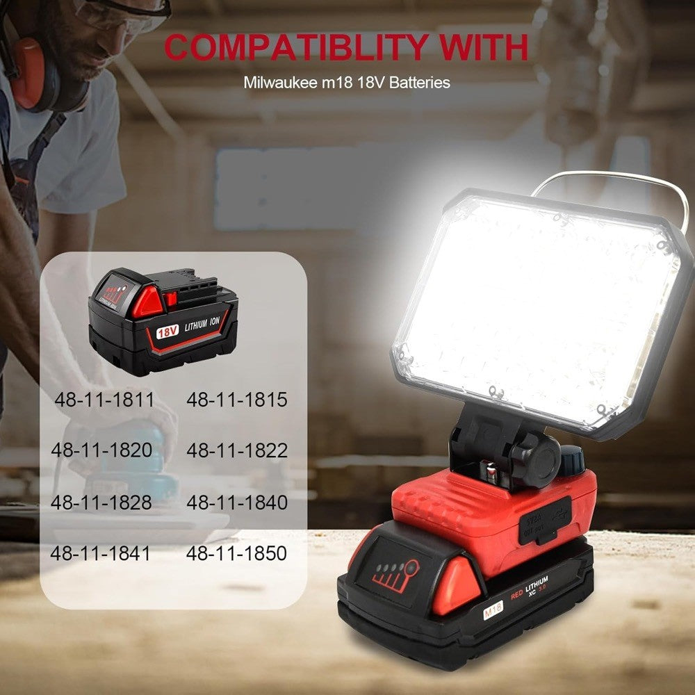 LED travail léger sans fil pour Milwaukee M18 18V Batterie USB Port extérieur Lampe