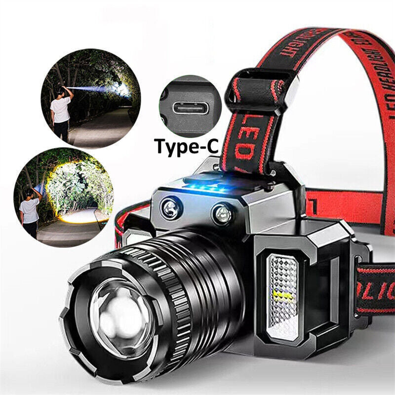 LED Tactical Headlamp Head Torch USB Rechargeable Motion Sensor Headlight Zoomable 5 Modes
