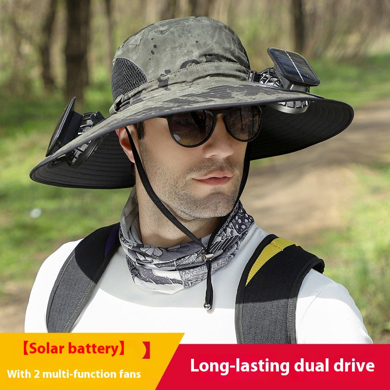 Chapeau de soleil large brim d'extérieur avec ventilateur solaire grand brim ventilateur solaire de pêche extérieure chapeau solaire USB