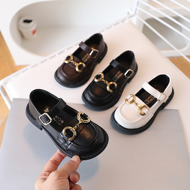 Printemps Trendy JK Style Filles Chaussures en cuir Boucle en métal Bébé Appartements Enfants Casual Sho en cuir