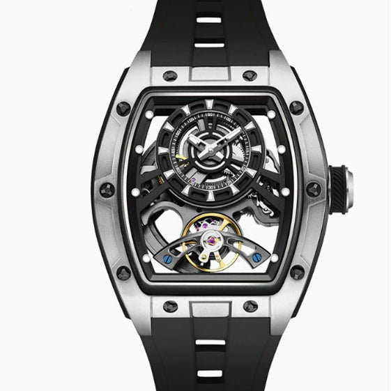 Homme Transparent Barrel-Shaped entièrement lumineux Montre mécanique étanche