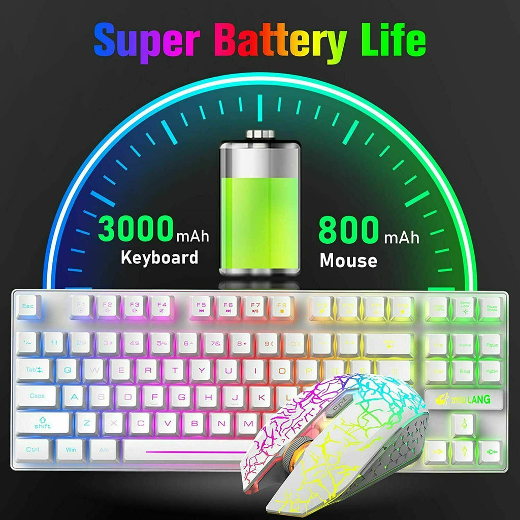 T87 sans fil jeu clavier et souris Rainbow rétroéclairé pour PC Mac PS4 Xbox One