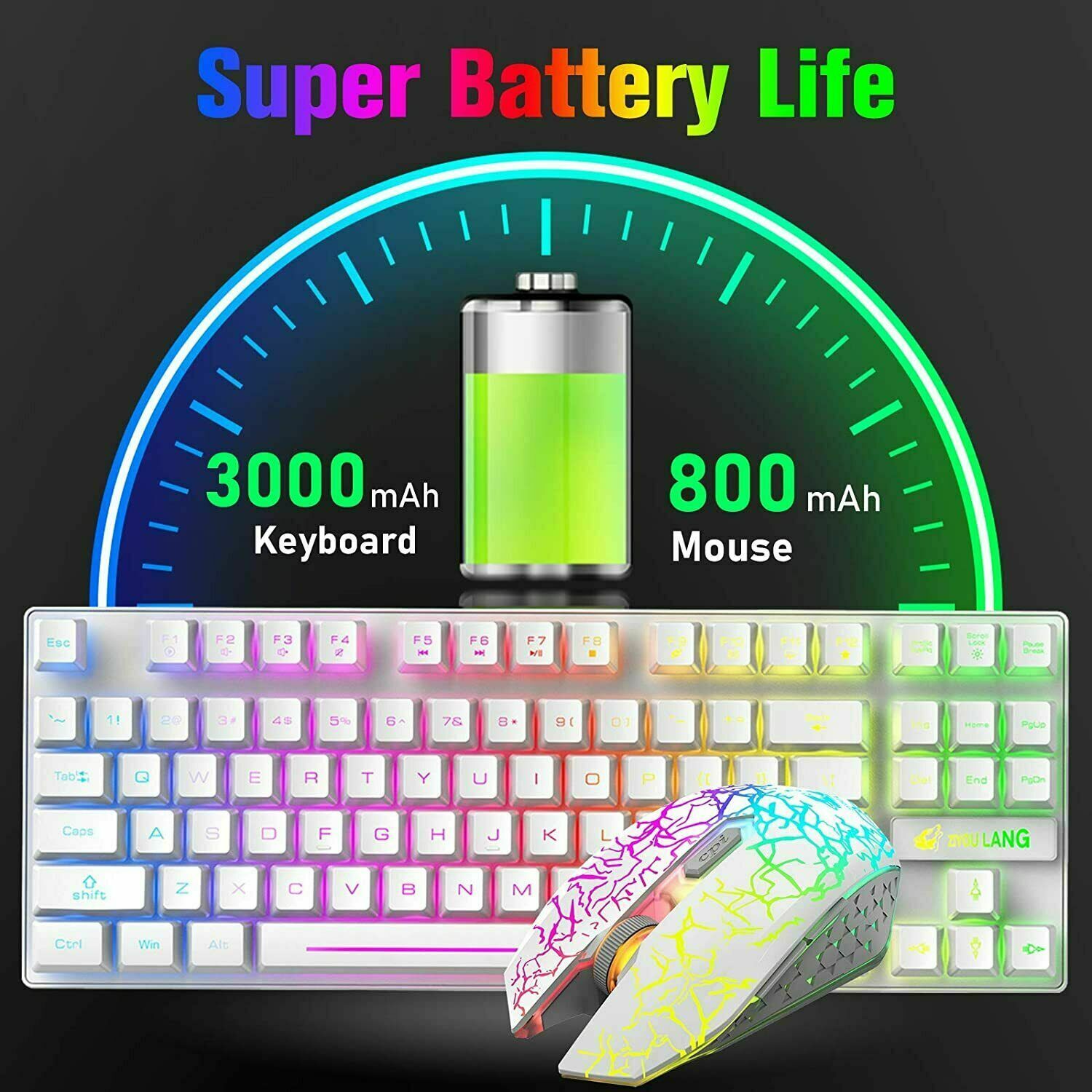 T87 sans fil jeu clavier et souris Rainbow rétroéclairé pour PC Mac PS4 Xbox One