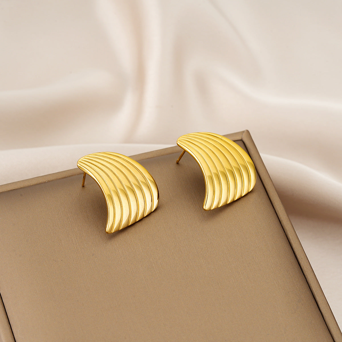 Style Ins européen et américain Fashionable simple rayé Fan-Shaped Titanium acier oreille