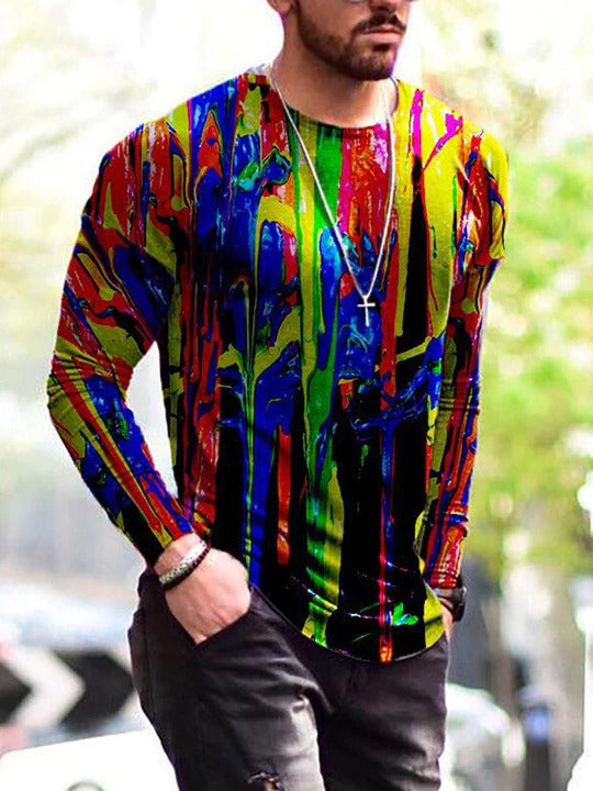 Manches longues hommes T-Shirt en bas Col rond