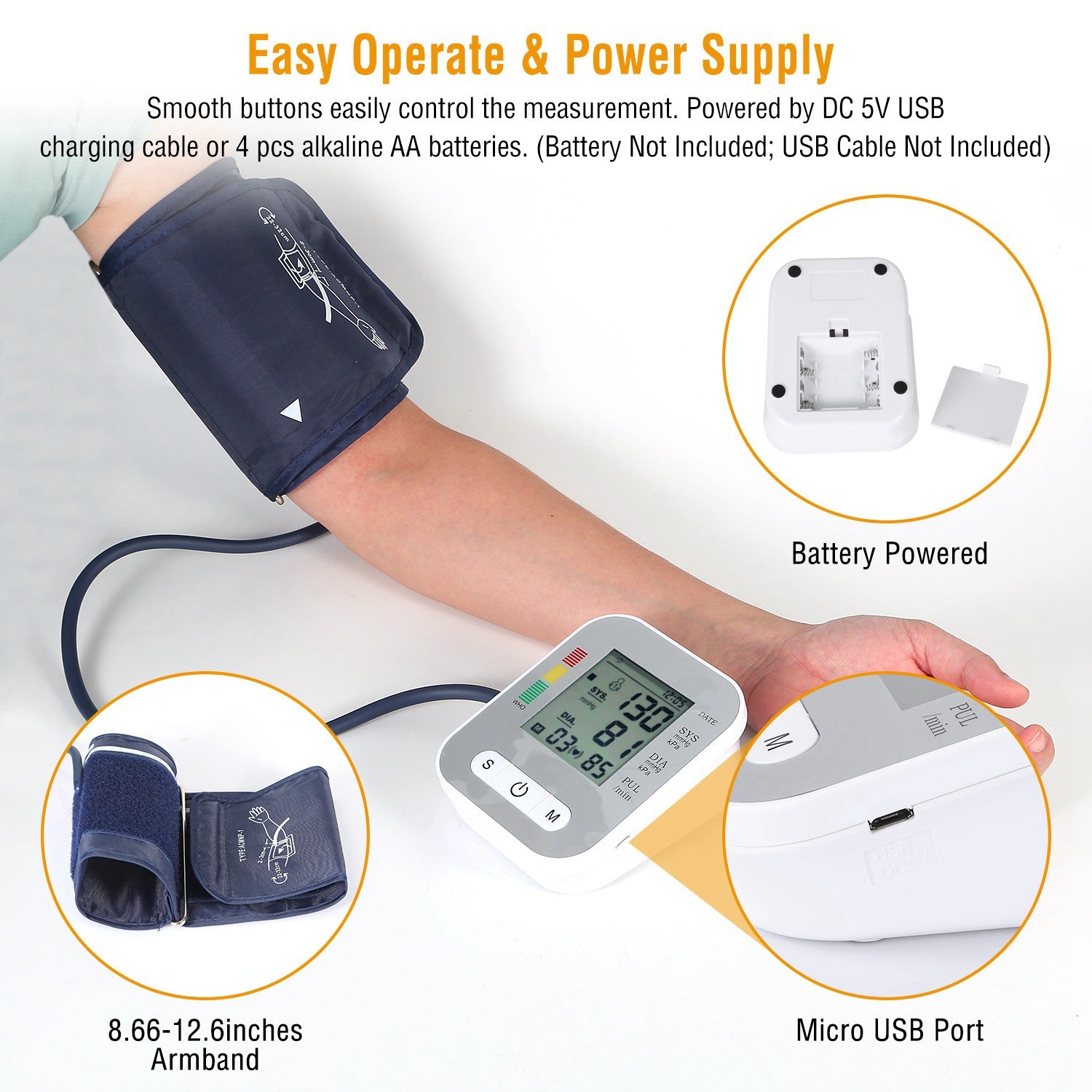 1Pc Digital Arm Blood Pressure Monitor LCD Digital Heart Beat BP Test de santé avec Vo