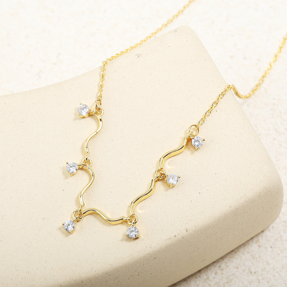 Cross-Border New Product Wave-Shaped Zircon Necklace, Niche Light Luxury Minimalist Pendant Jewelry, High-End Feminine Accessories