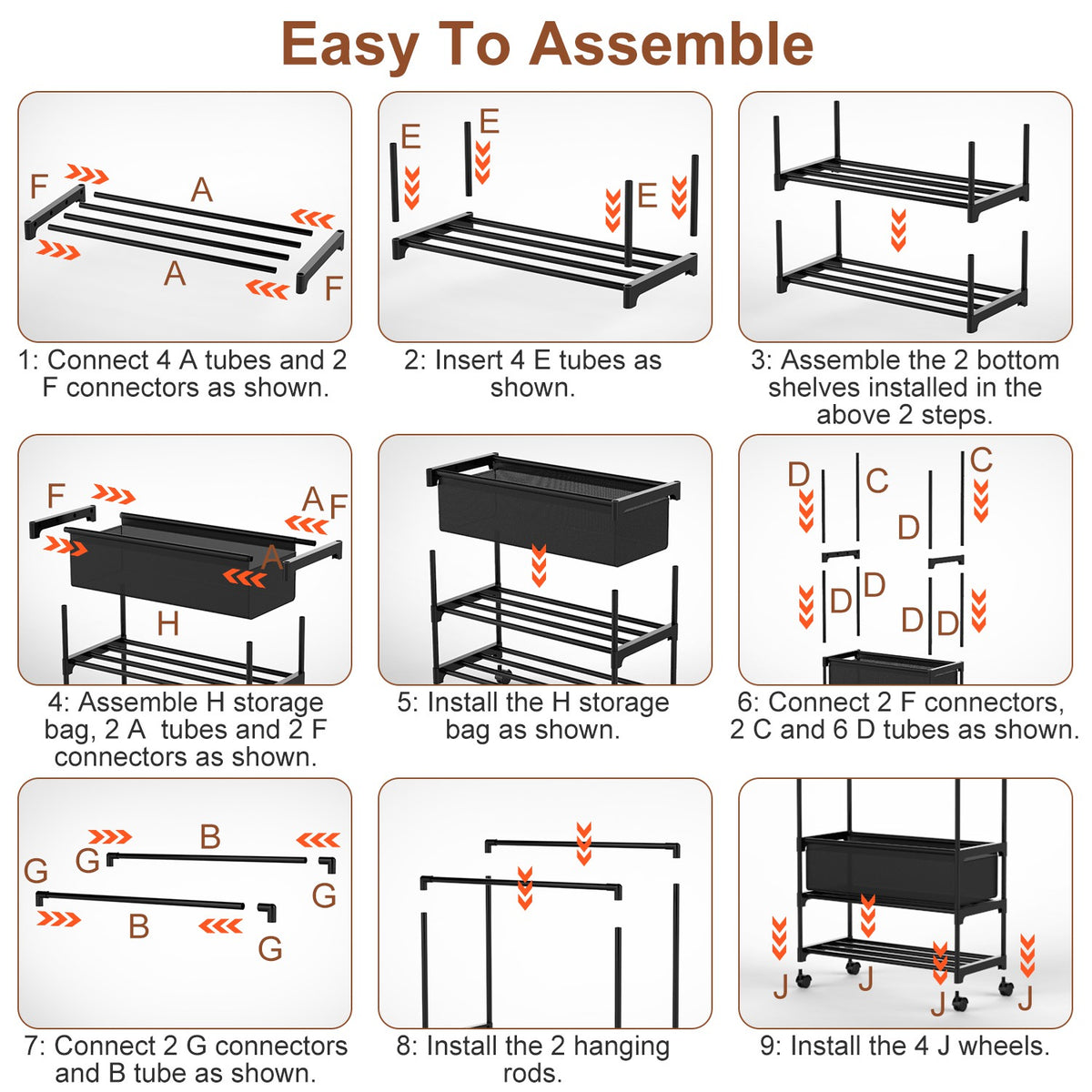 1Pc Double Rods Garment rack avec sac de rangement Portable rack de vêtements avec étagères verrouillables