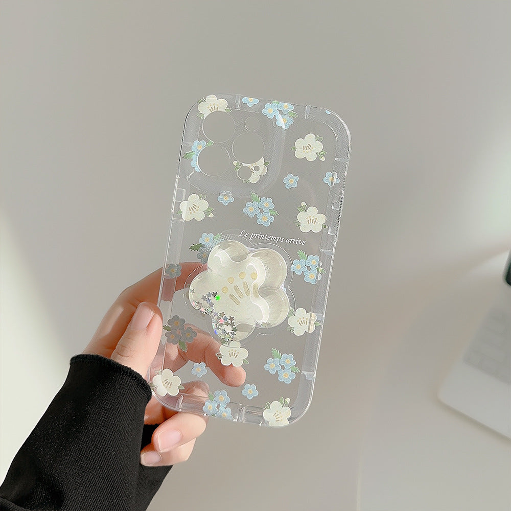 Étui de téléphone floral avec support en cuir mince
