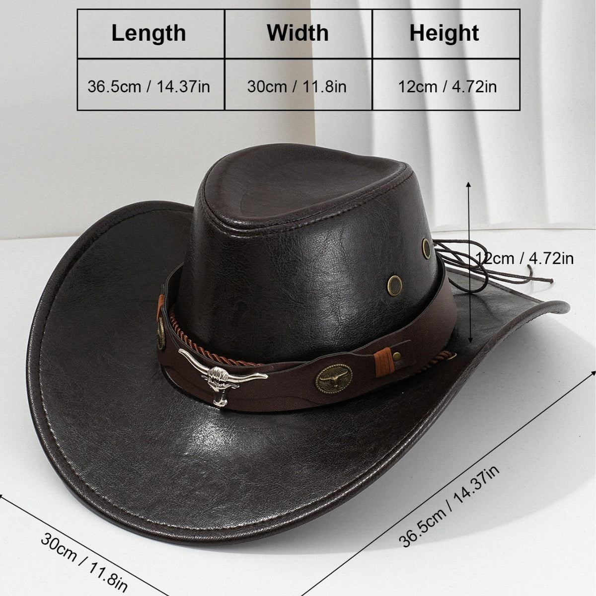 PU Leather Metal 3D Ox-Head Retro Curved Belt Denim Hat
