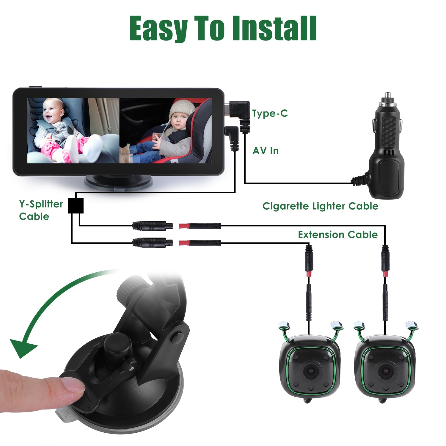 1Pc 1080P Caméra de voiture de bébé pour 2 enfants double chaîne voiture baby moniteur arrière face siège de voiture Ca