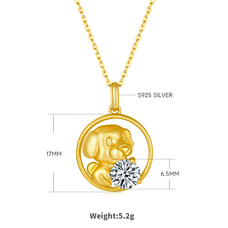 S925 Argent Sterling plaqué or 1ct Moissanite Chinois Zodiaque Pendentif Collier 5.2g Benmi